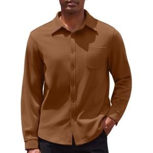 imageCOOFANDY Mens Long Sleeve Button Down Shirt Casual Lightweight Shacket Spring Fall Shirt Jacket Overshirt with PocketsLight Brown