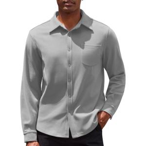 imageCOOFANDY Mens Long Sleeve Button Down Shirt Casual Lightweight Shacket Spring Fall Shirt Jacket Overshirt with PocketsLight Grey