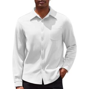 imageCOOFANDY Mens Long Sleeve Button Down Shirt Casual Lightweight Shacket Spring Fall Shirt Jacket Overshirt with PocketsWhite