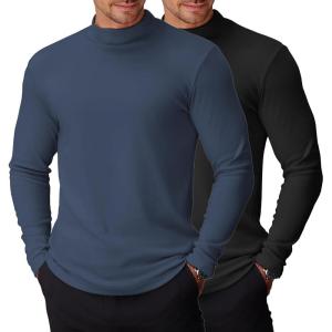 imageCOOFANDY Mens Mock Turtleneck Long Sleeve Shirts Basic Thermal Turtle Neck Undershirt Lightweight Pullover Sweaters TopTwo Pack  BlackNavy Blue