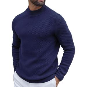 imageCOOFANDY Mens Mock Turtleneck Sweater Long Sleeve Knitted Slim Fit Casual Half Neck Pullover SweatersBlue Purple