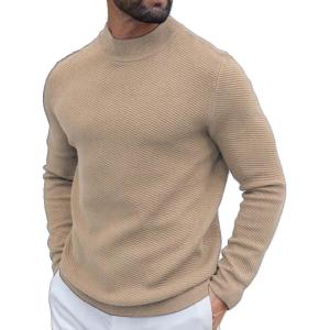 imageCOOFANDY Mens Mock Turtleneck Sweater Long Sleeve Knitted Slim Fit Casual Half Neck Pullover SweatersKhaki
