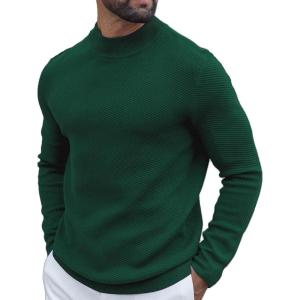 imageCOOFANDY Mens Mock Turtleneck Sweater Long Sleeve Knitted Slim Fit Casual Half Neck Pullover SweatersLake Green