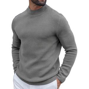 imageCOOFANDY Mens Mock Turtleneck Sweater Long Sleeve Knitted Slim Fit Casual Half Neck Pullover SweatersMiddle Grey