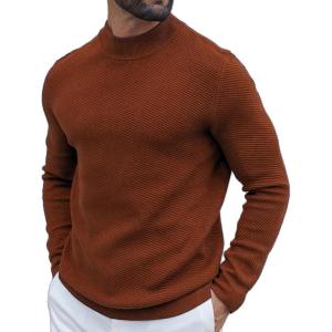 imageCOOFANDY Mens Mock Turtleneck Sweater Long Sleeve Knitted Slim Fit Casual Half Neck Pullover SweatersTerracotta