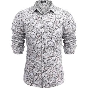 imageCOOFANDY Mens Paisley Cotton Long Sleeve Shirt Floral Print Casual Retro Button Down ShirtPattern 3