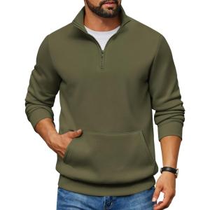 imageCOOFANDY Mens Quarter Zip Pullover Fleece Lined Sweatshirts Long Sleeve Mock Neck Sweater with PocketArmy Green