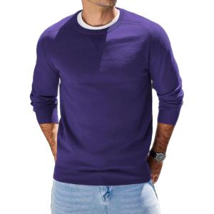 imageCOOFANDY Mens Sweater Crewneck Pullover Long Sleeve Lightweight Sweater Plain Knit Silm FitPurple