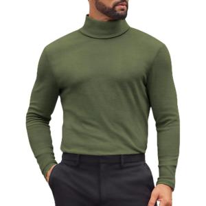 imageCOOFANDY Mens Turtleneck Shirts Slim Fit Shirt Tops Lightweight Pullover Thermal Sweater Casual Long Sleeve ShirtArmy Green