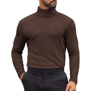 imageCOOFANDY Mens Turtleneck Shirts Slim Fit Shirt Tops Lightweight Pullover Thermal Sweater Casual Long Sleeve ShirtDark Brown
