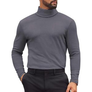 imageCOOFANDY Mens Turtleneck Shirts Slim Fit Shirt Tops Lightweight Pullover Thermal Sweater Casual Long Sleeve ShirtDark Grey