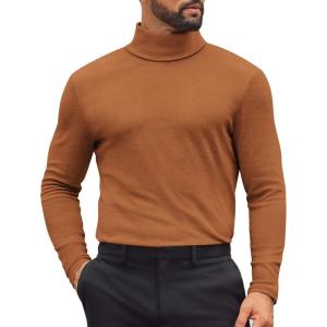 imageCOOFANDY Mens Turtleneck Shirts Slim Fit Shirt Tops Lightweight Pullover Thermal Sweater Casual Long Sleeve ShirtLight Brown