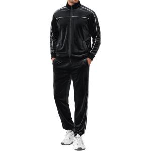 imageCOOFANDY Mens Velour Tracksuits 2 Piece Set Outfits Zip Up Sweatsuits Velvet Jacket Pants SetBlack