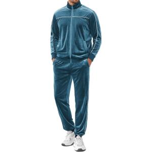 imageCOOFANDY Mens Velour Tracksuits 2 Piece Set Outfits Zip Up Sweatsuits Velvet Jacket Pants SetTeal
