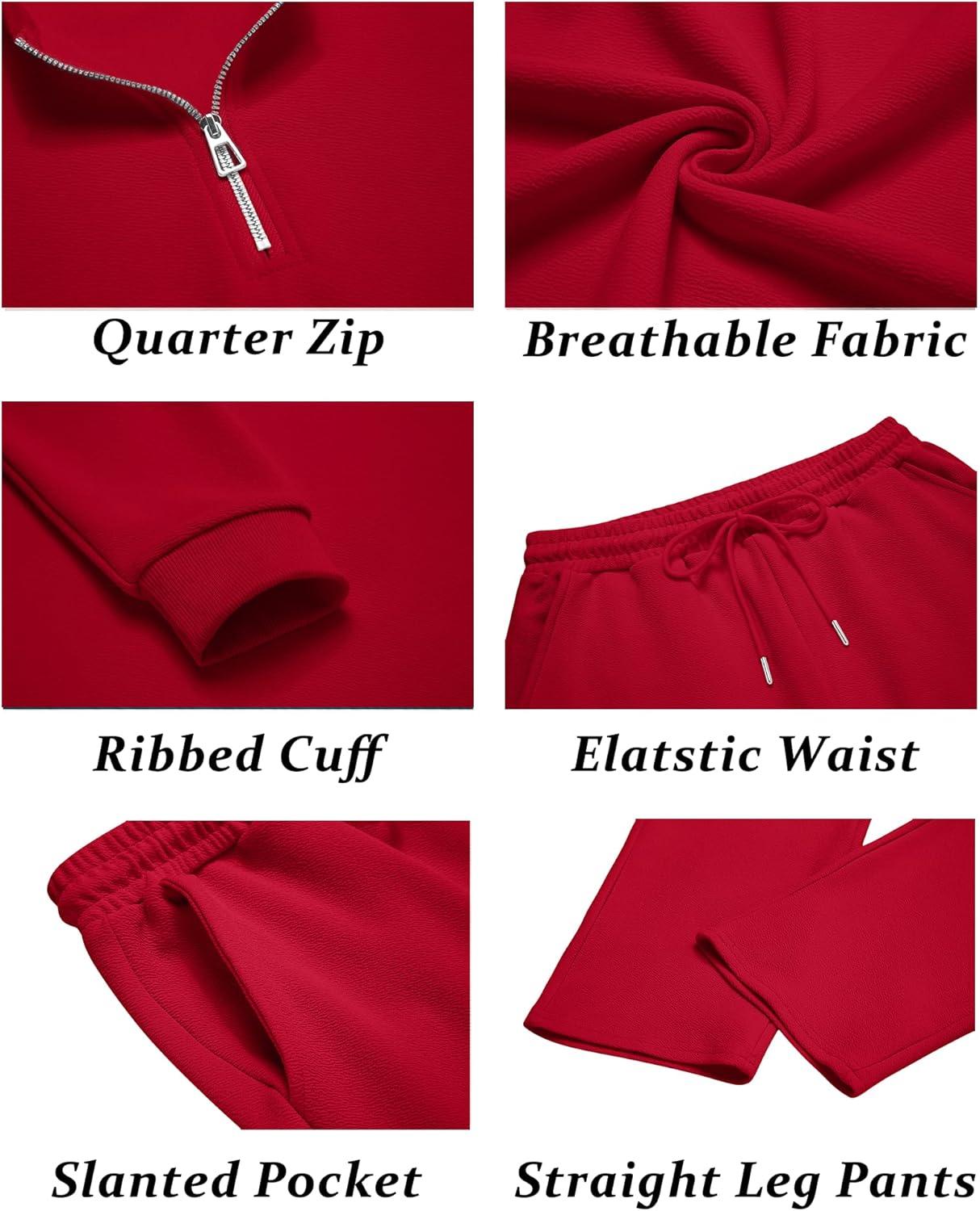 imageCOOFANDY Mens 2 Piece Tracksuit Set Polo Athletic Sweatsuit Quarter Zip Jogging Long Sleeve Casual Sports OutfitsRed