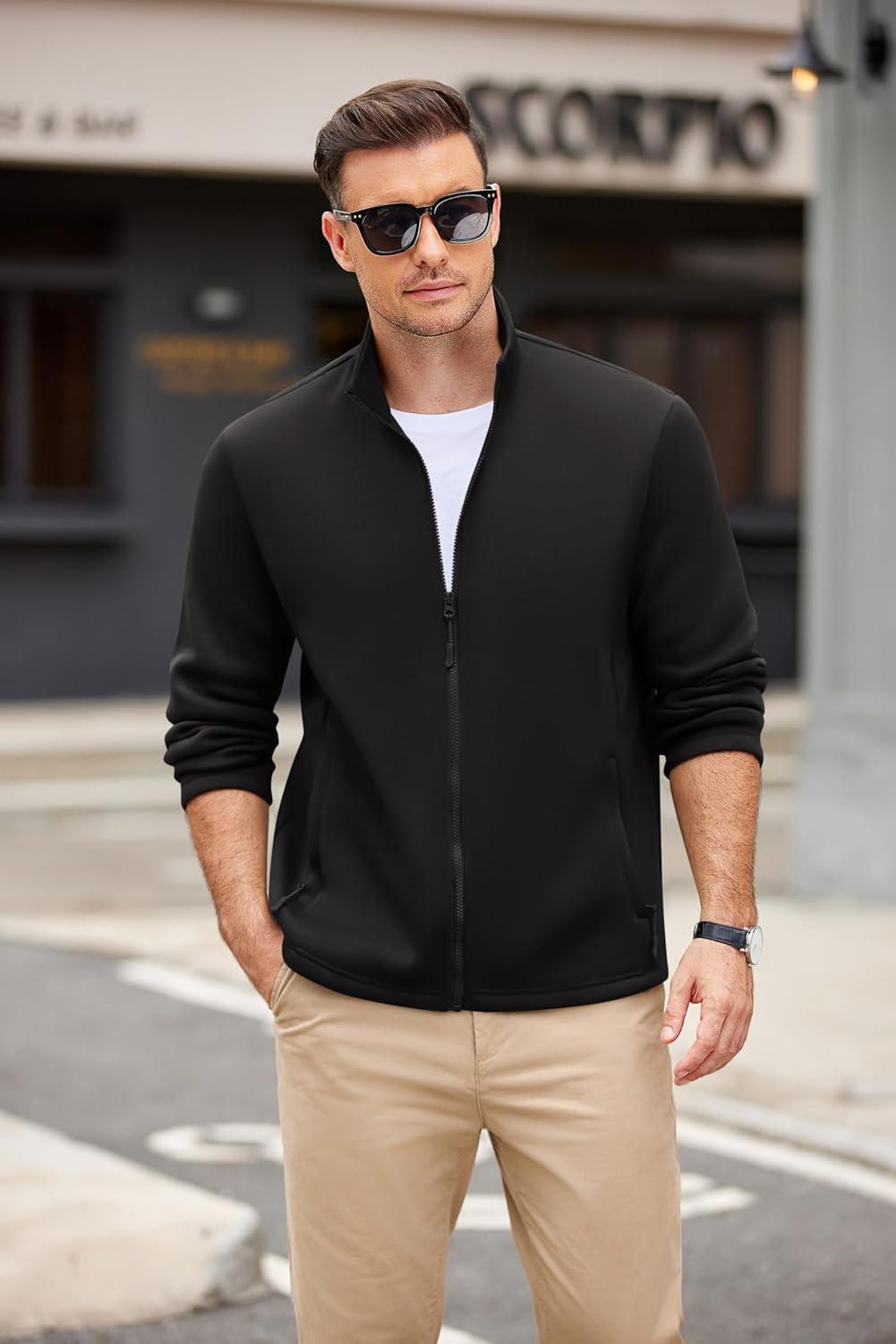 imageCOOFANDY Mens Fleece Jacket Zip Up Lightweight Sweater Jackets Casual Warm with Pockets for Home Office HikingBlack