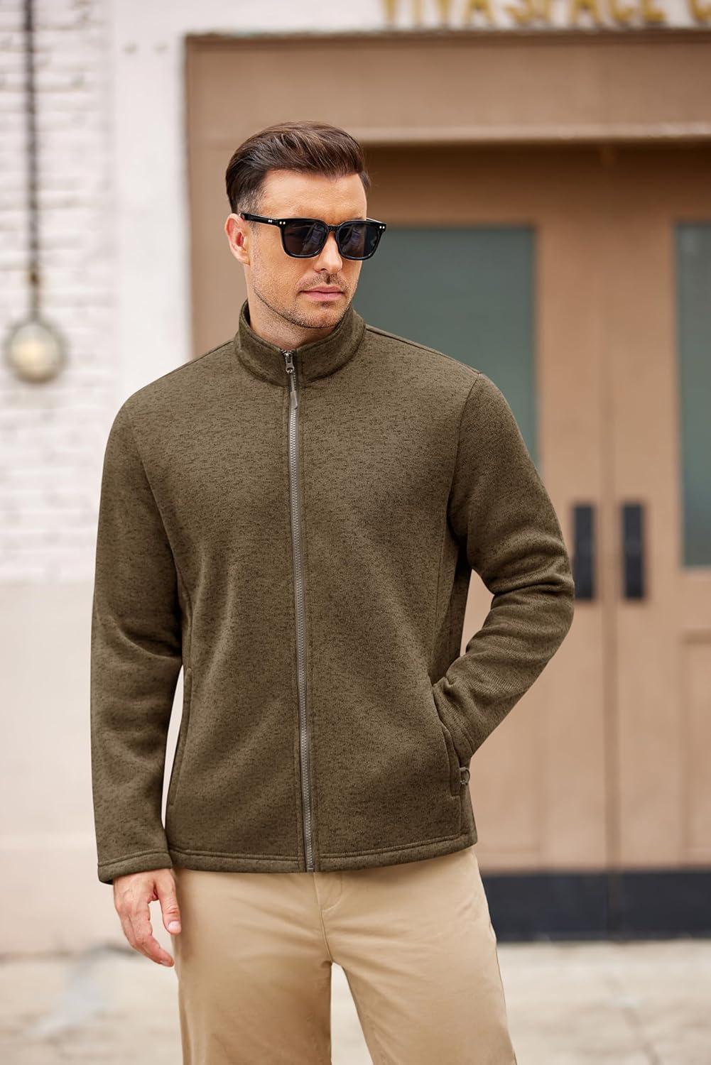 imageCOOFANDY Mens Fleece Jacket Zip Up Lightweight Sweater Jackets Casual Warm with Pockets for Home Office HikingBrown