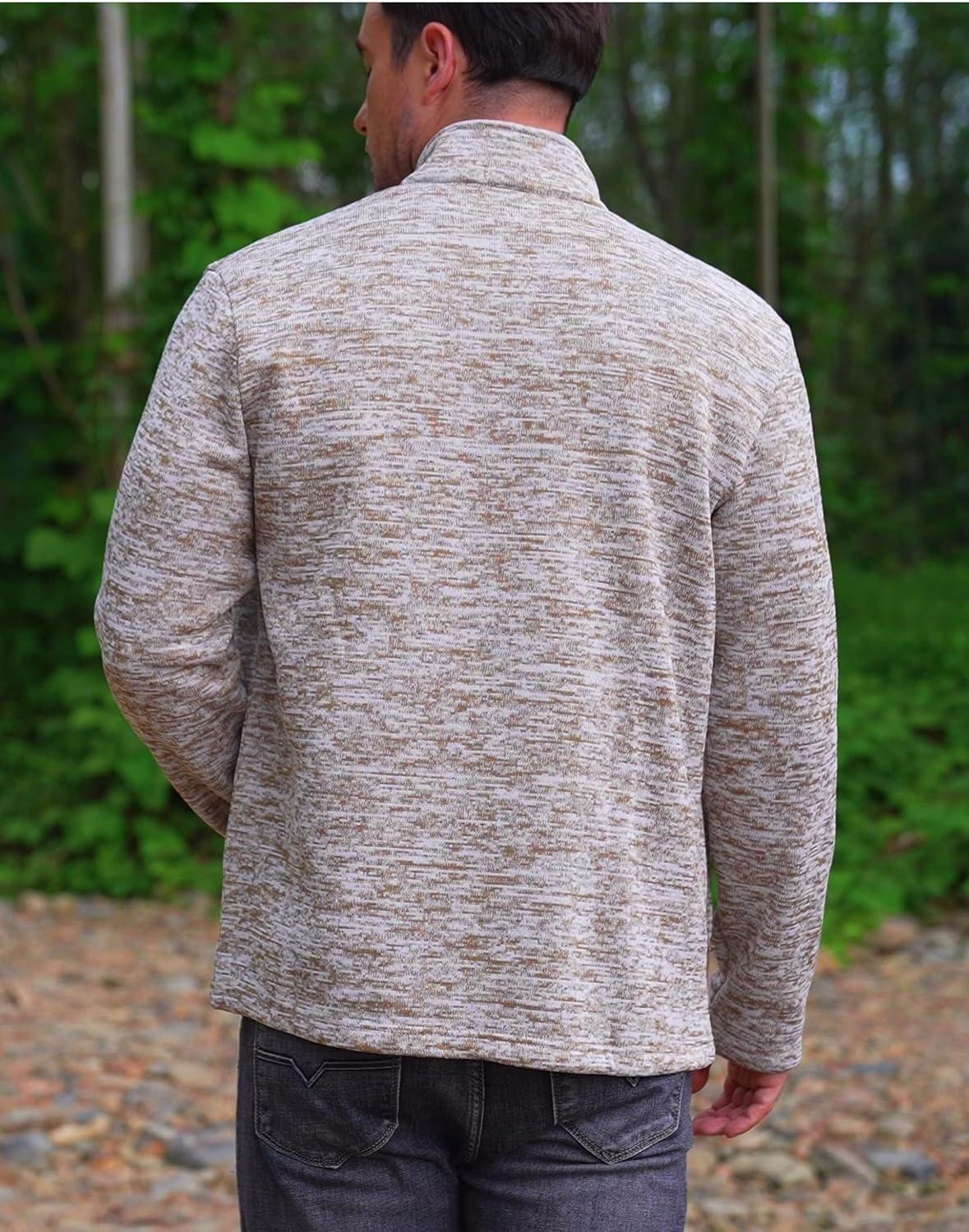 imageCOOFANDY Mens Fleece Jacket Zip Up Lightweight Sweater Jackets Casual Warm with Pockets for Home Office HikingKhaki