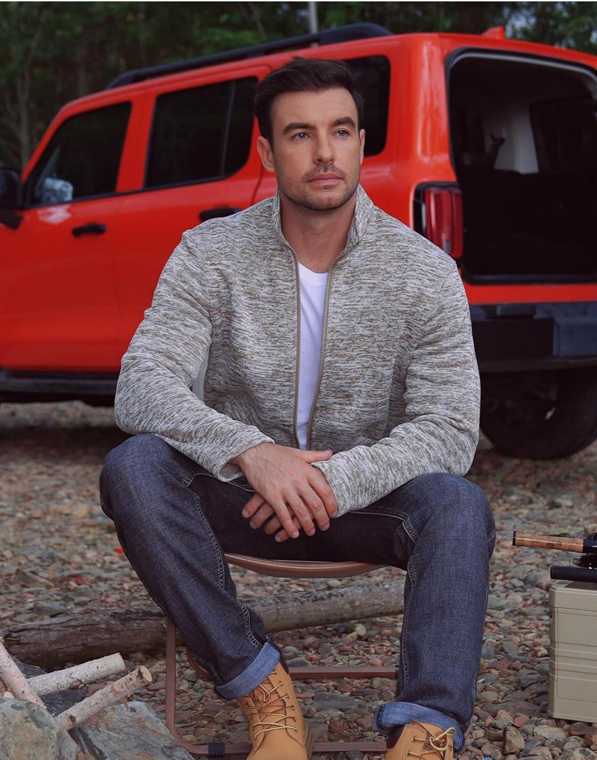 imageCOOFANDY Mens Fleece Jacket Zip Up Lightweight Sweater Jackets Casual Warm with Pockets for Home Office HikingKhaki