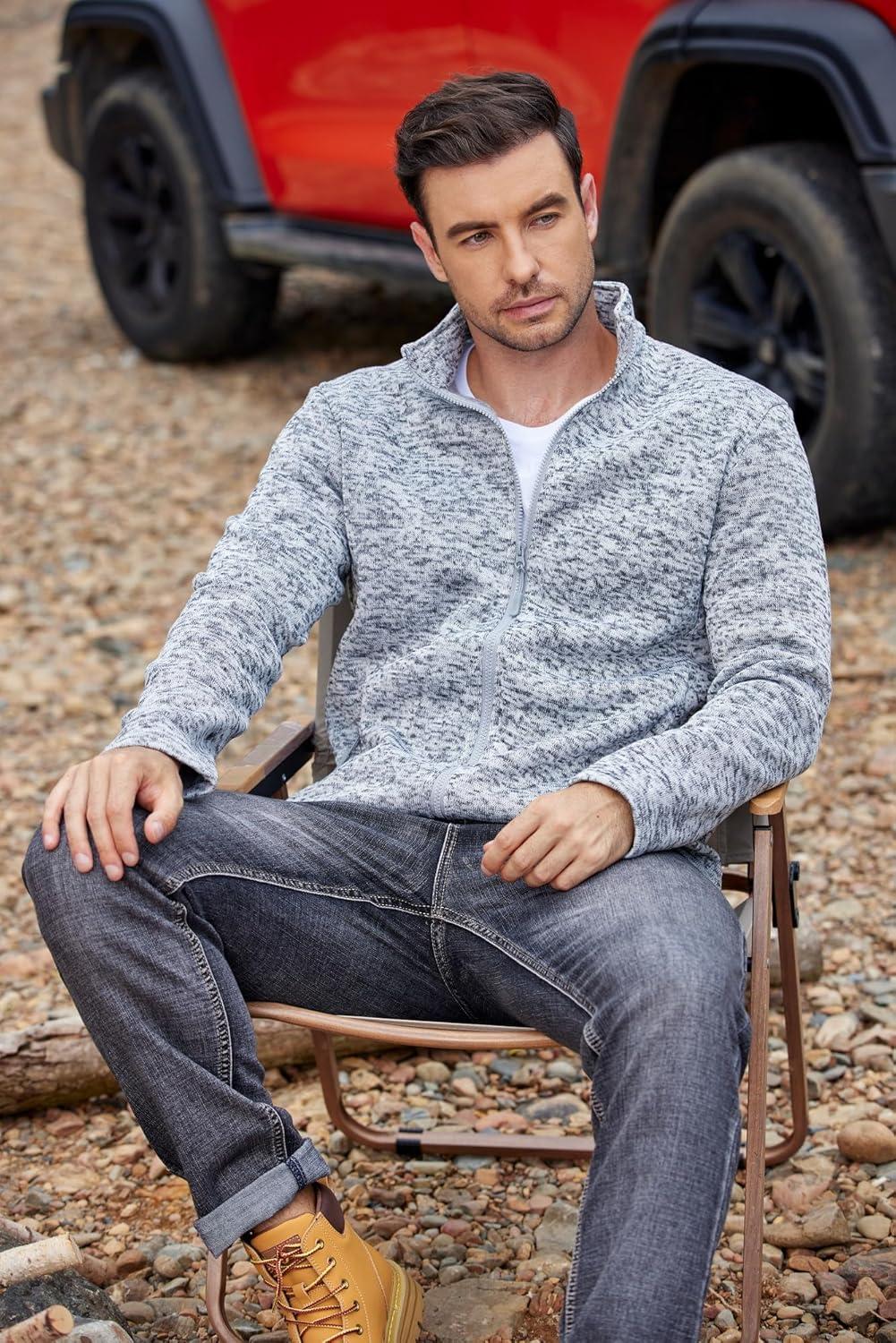 imageCOOFANDY Mens Fleece Jacket Zip Up Lightweight Sweater Jackets Casual Warm with Pockets for Home Office HikingMedium Gray