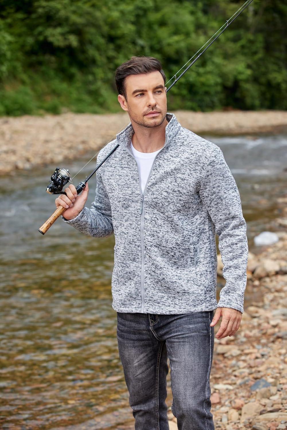 imageCOOFANDY Mens Fleece Jacket Zip Up Lightweight Sweater Jackets Casual Warm with Pockets for Home Office HikingMedium Gray