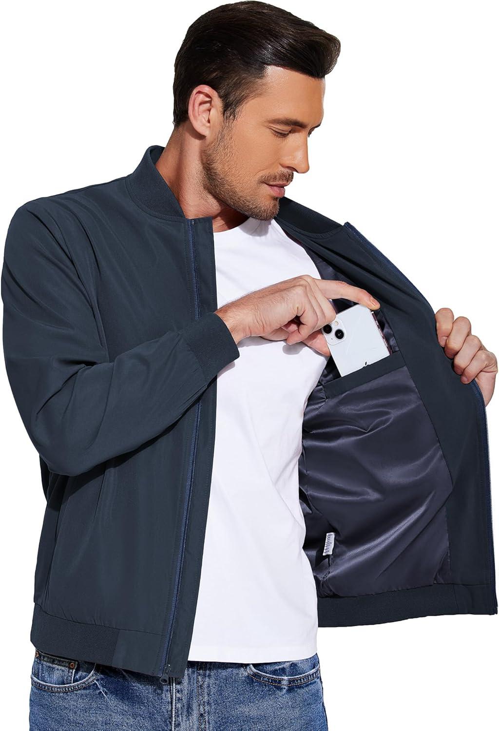 imageCOOFANDY Mens Lightweight Bomber Jackets Casual Spring Fall Windbreaker Jacket Light Zip Up Coat With PocketBlue