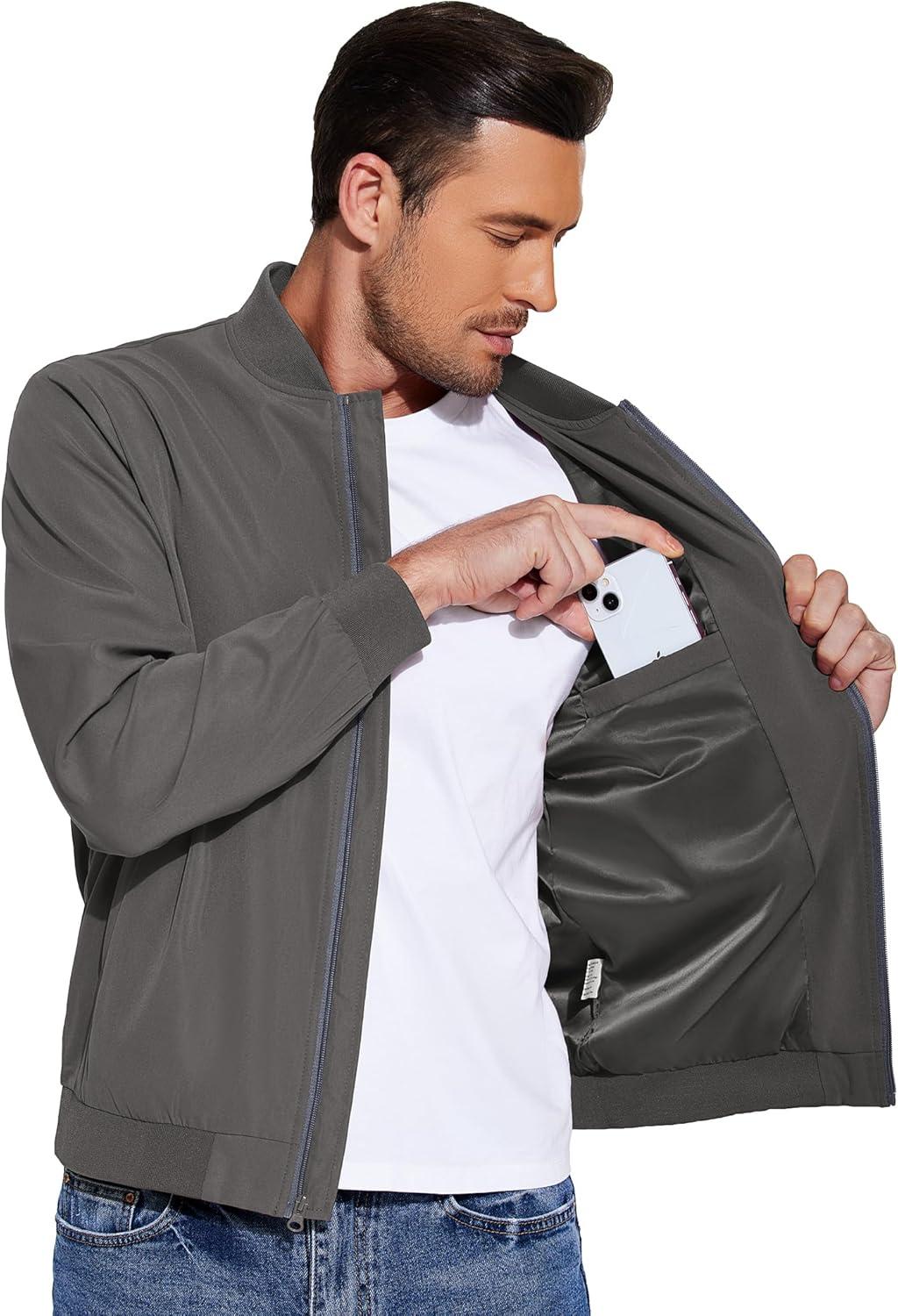 imageCOOFANDY Mens Lightweight Bomber Jackets Casual Spring Fall Windbreaker Jacket Light Zip Up Coat With PocketDeep Gray