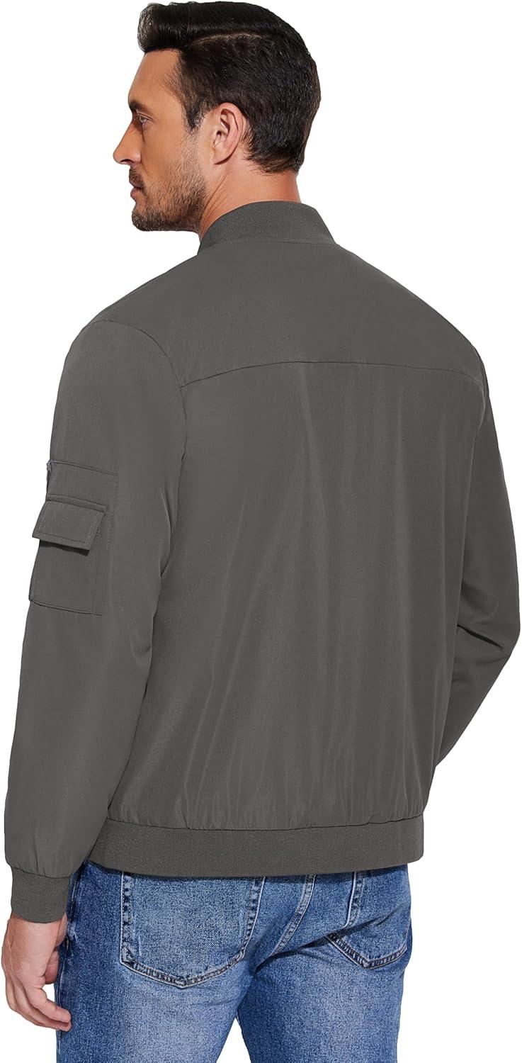imageCOOFANDY Mens Lightweight Bomber Jackets Casual Spring Fall Windbreaker Jacket Light Zip Up Coat With PocketDeep Gray