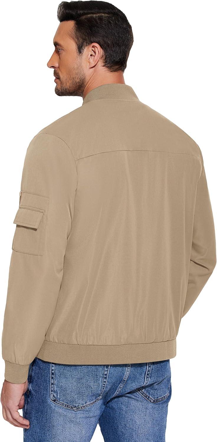 imageCOOFANDY Mens Lightweight Bomber Jackets Casual Spring Fall Windbreaker Jacket Light Zip Up Coat With PocketKhaki