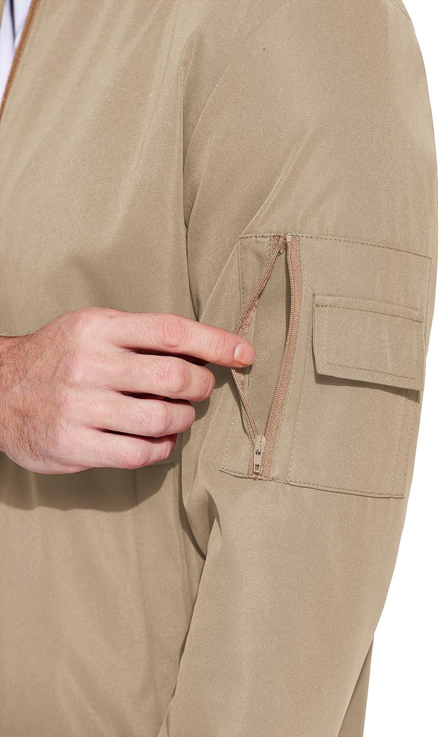 imageCOOFANDY Mens Lightweight Bomber Jackets Casual Spring Fall Windbreaker Jacket Light Zip Up Coat With PocketKhaki