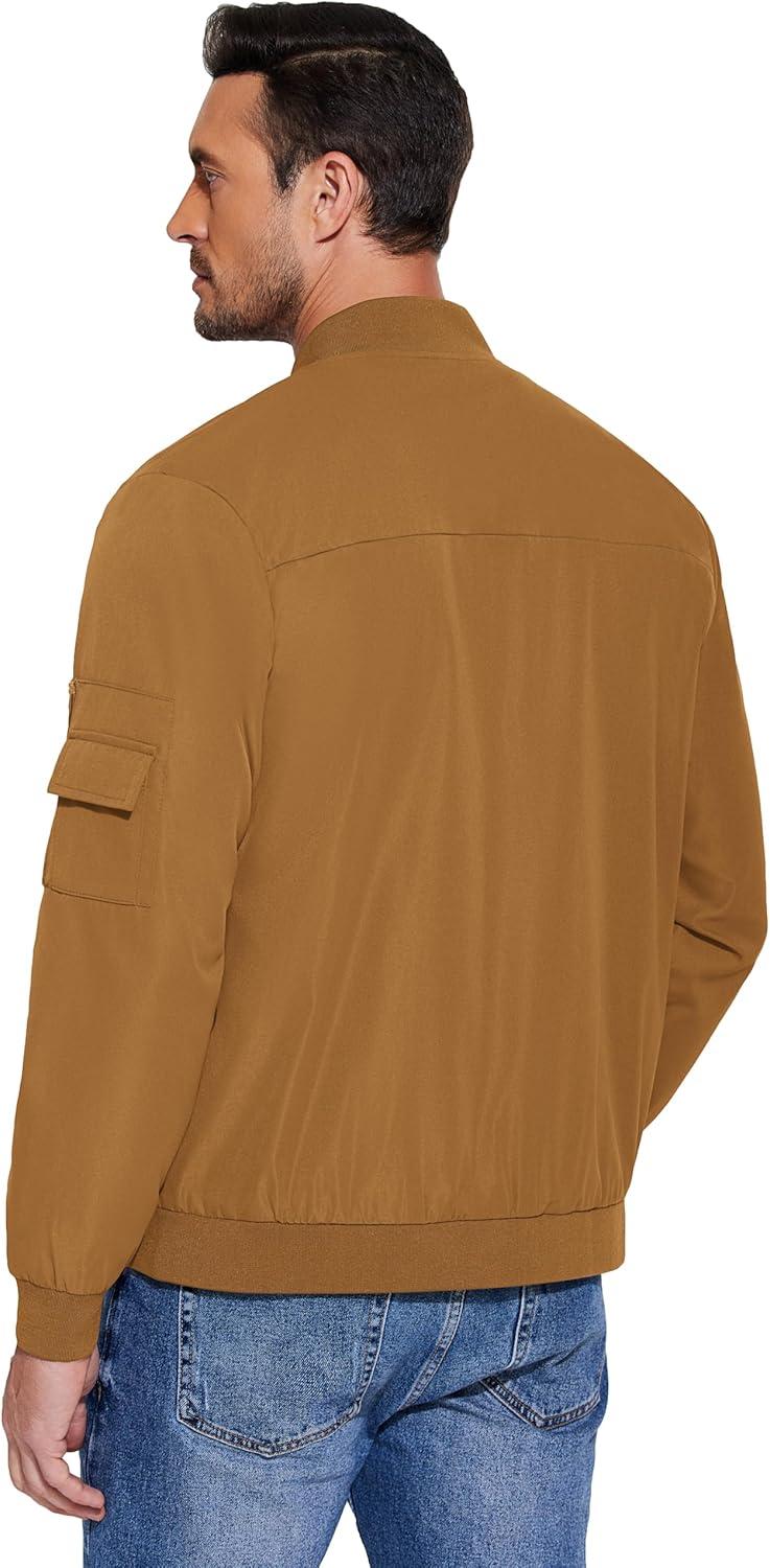 imageCOOFANDY Mens Lightweight Bomber Jackets Casual Spring Fall Windbreaker Jacket Light Zip Up Coat With PocketLight Brown