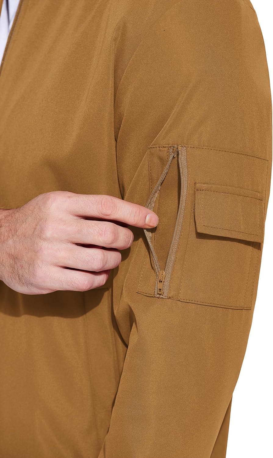 imageCOOFANDY Mens Lightweight Bomber Jackets Casual Spring Fall Windbreaker Jacket Light Zip Up Coat With PocketLight Brown