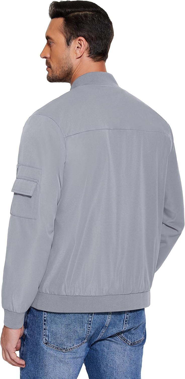 imageCOOFANDY Mens Lightweight Bomber Jackets Casual Spring Fall Windbreaker Jacket Light Zip Up Coat With PocketLight Gray