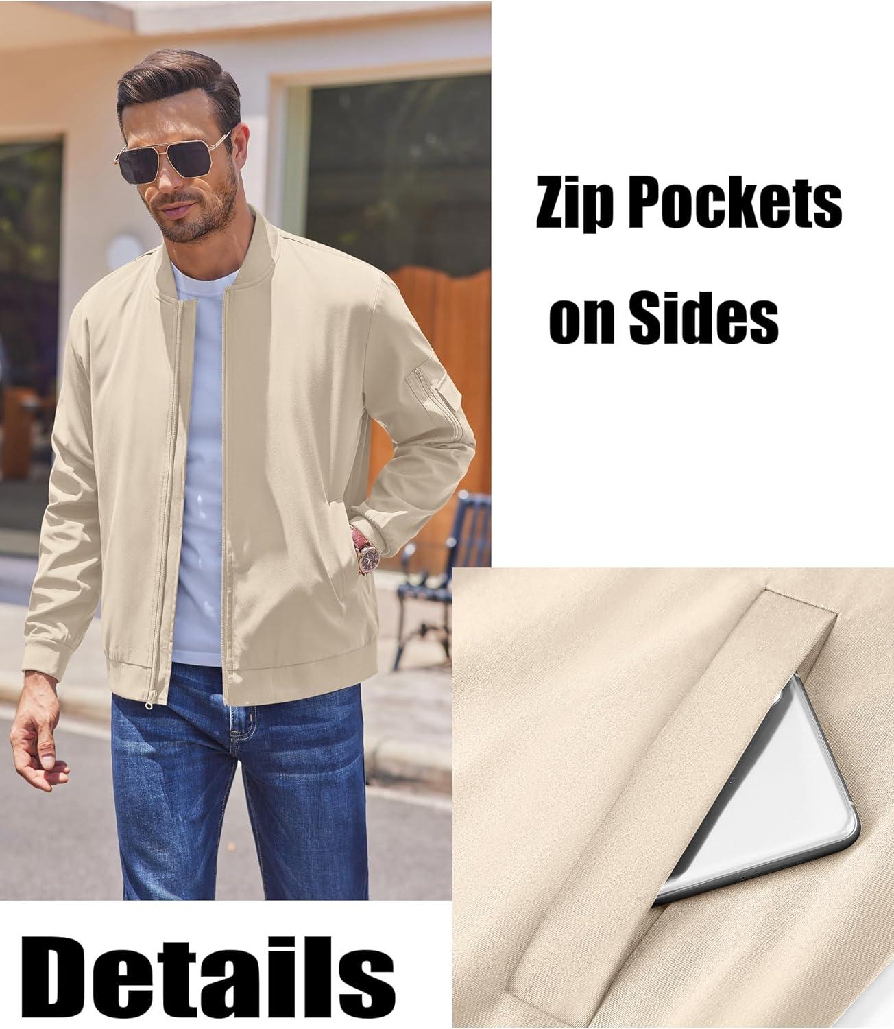 imageCOOFANDY Mens Lightweight Bomber Jackets Casual Spring Fall Windbreaker Jacket Light Zip Up Coat With PocketLight Khaki