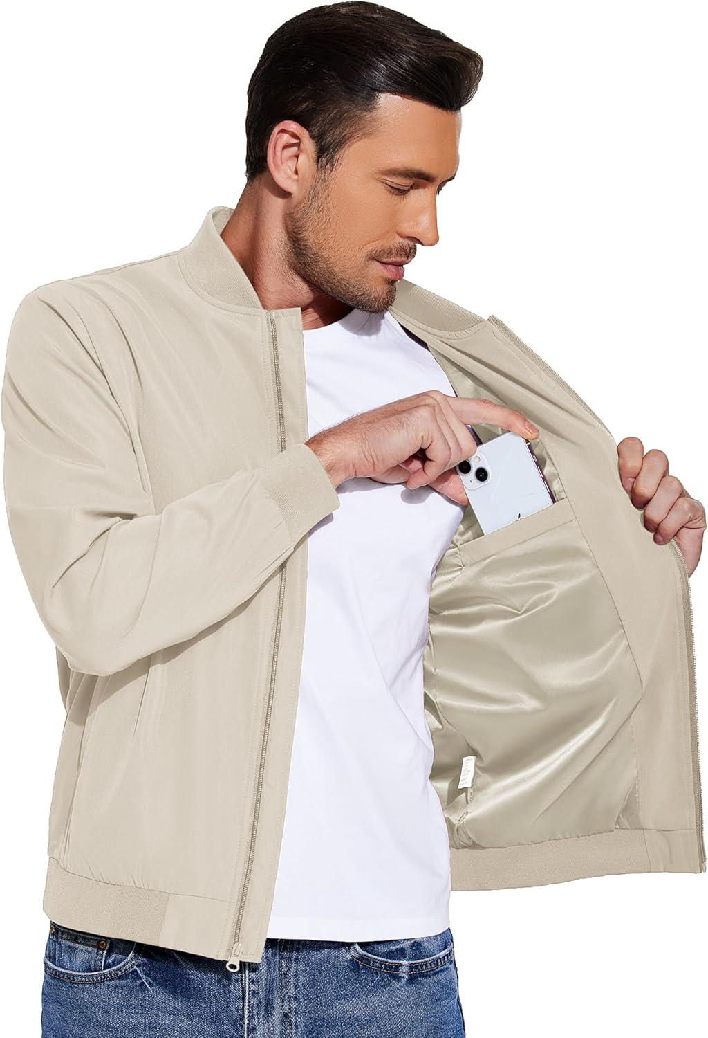 imageCOOFANDY Mens Lightweight Bomber Jackets Casual Spring Fall Windbreaker Jacket Light Zip Up Coat With PocketMoon Gray