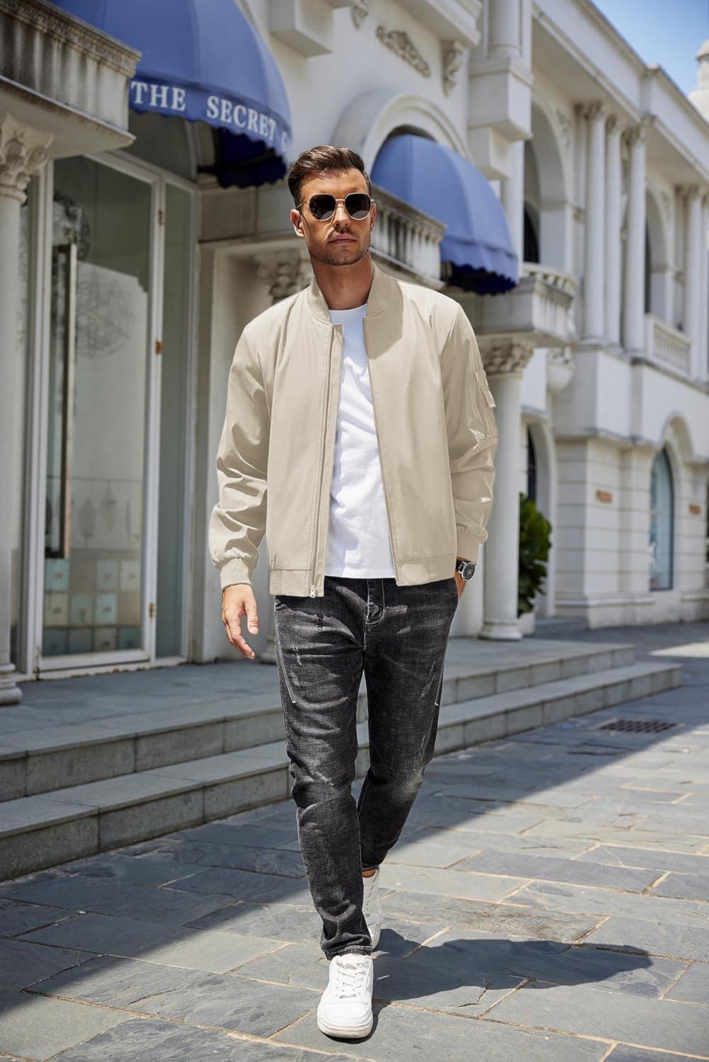 imageCOOFANDY Mens Lightweight Bomber Jackets Casual Spring Fall Windbreaker Jacket Light Zip Up Coat With PocketMoon Gray