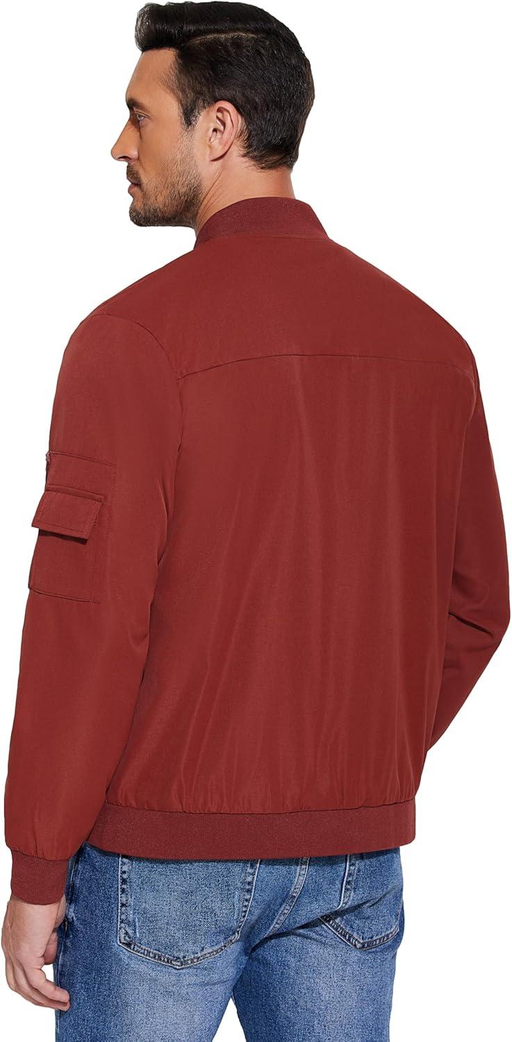 imageCOOFANDY Mens Lightweight Bomber Jackets Casual Spring Fall Windbreaker Jacket Light Zip Up Coat With PocketWine Red
