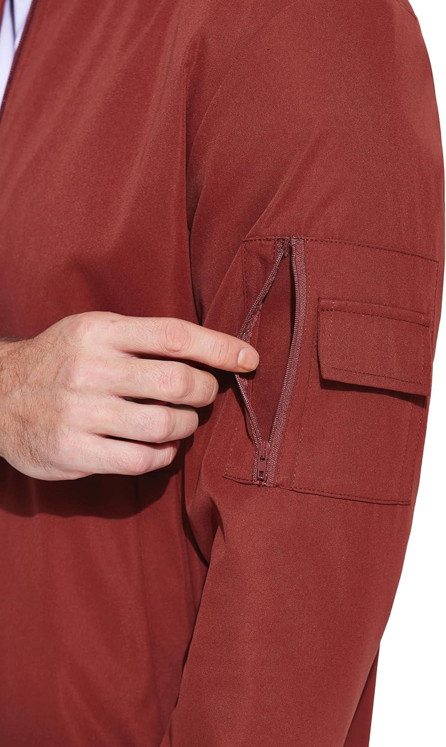 imageCOOFANDY Mens Lightweight Bomber Jackets Casual Spring Fall Windbreaker Jacket Light Zip Up Coat With PocketWine Red