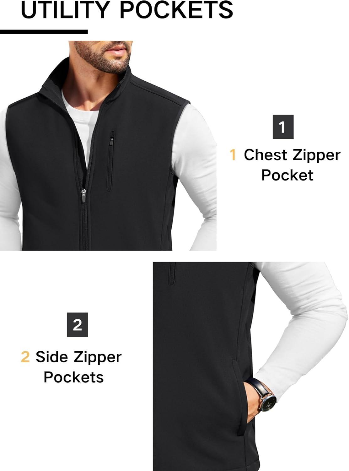 imageCOOFANDY Mens Lightweight Softshell Vest Windproof Sleeveless Jacket Zip Up Fleece Lined Vest Outerwear for Golf RunningBlack