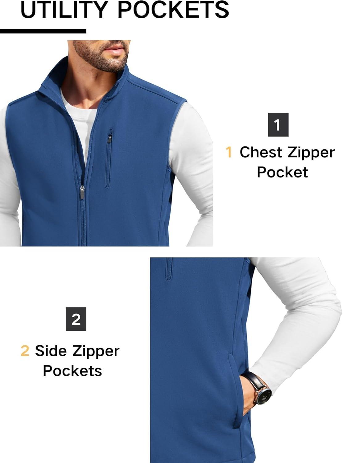 imageCOOFANDY Mens Lightweight Softshell Vest Windproof Sleeveless Jacket Zip Up Fleece Lined Vest Outerwear for Golf RunningNavy Blue