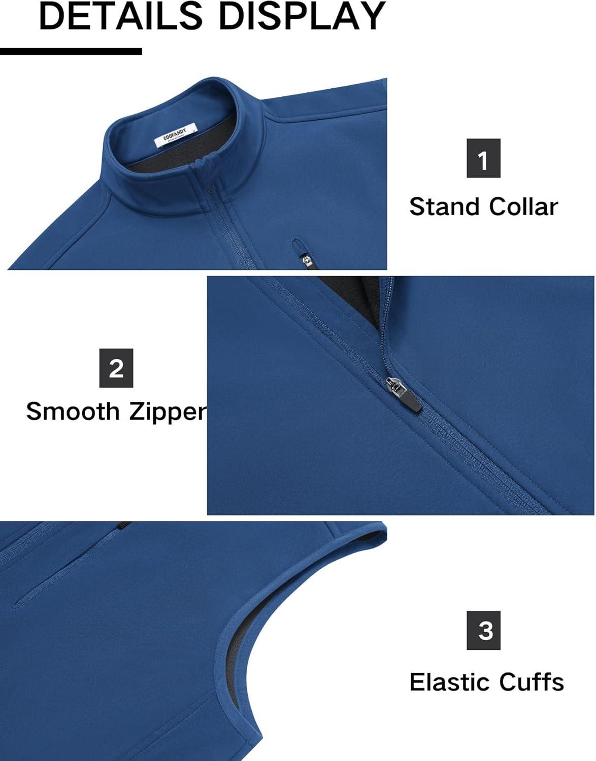 imageCOOFANDY Mens Lightweight Softshell Vest Windproof Sleeveless Jacket Zip Up Fleece Lined Vest Outerwear for Golf RunningNavy Blue