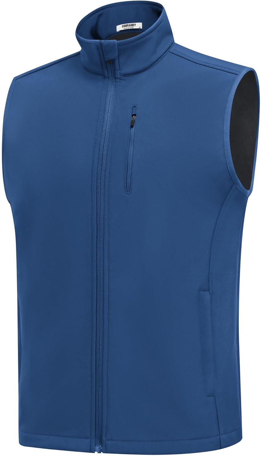 imageCOOFANDY Mens Lightweight Softshell Vest Windproof Sleeveless Jacket Zip Up Fleece Lined Vest Outerwear for Golf RunningNavy Blue