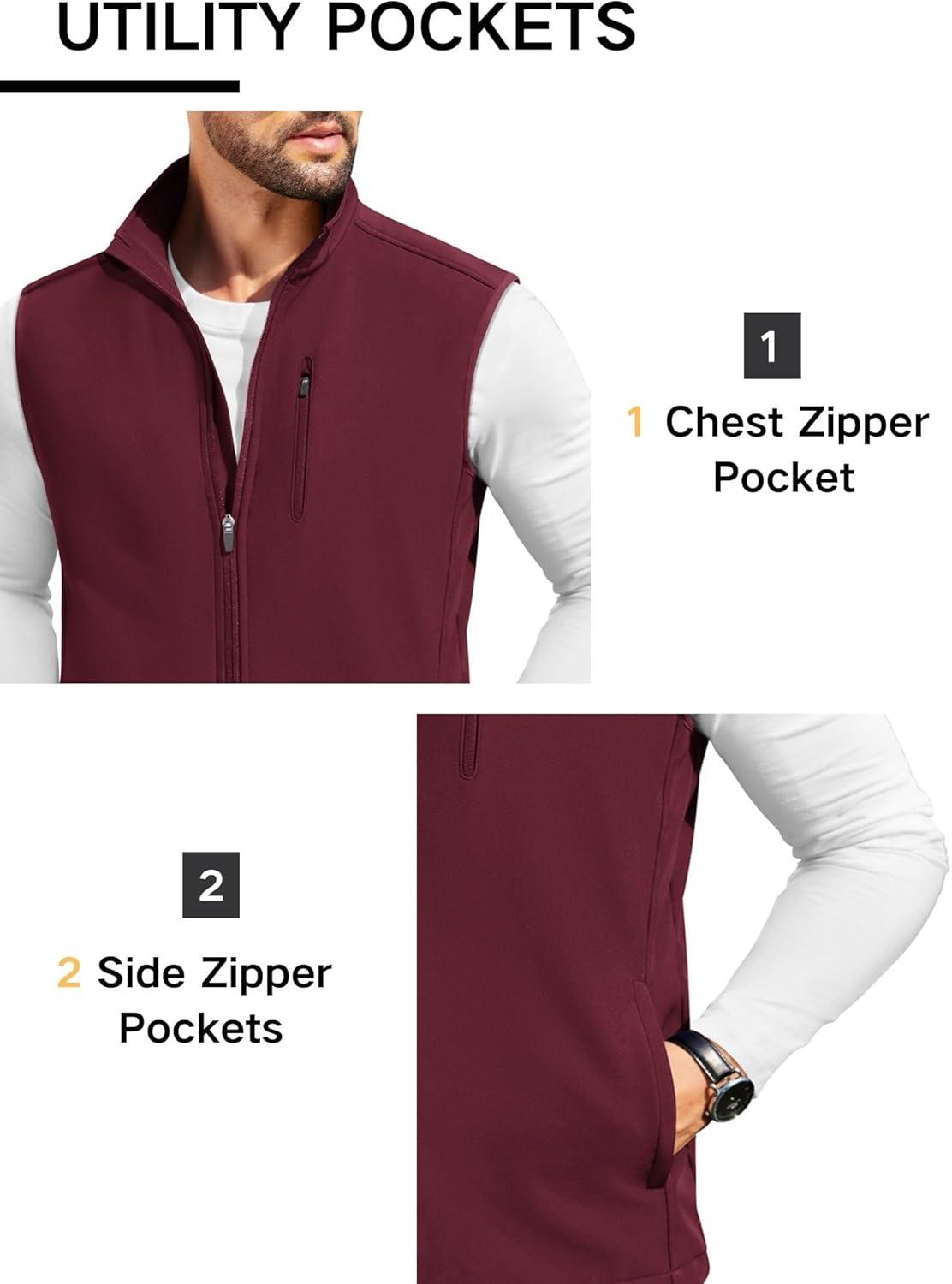 imageCOOFANDY Mens Lightweight Softshell Vest Windproof Sleeveless Jacket Zip Up Fleece Lined Vest Outerwear for Golf RunningRed