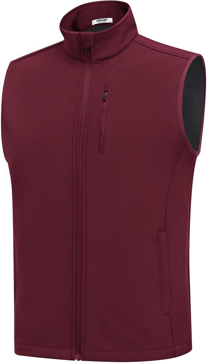 imageCOOFANDY Mens Lightweight Softshell Vest Windproof Sleeveless Jacket Zip Up Fleece Lined Vest Outerwear for Golf RunningRed