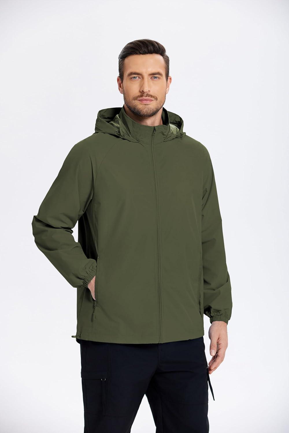 imageCOOFANDY Mens Rain Jacket Lightweight Waterproof Raincoat Packable Rain Shell Jacket With Hood Golf Hiking WindbreakerArmy Green