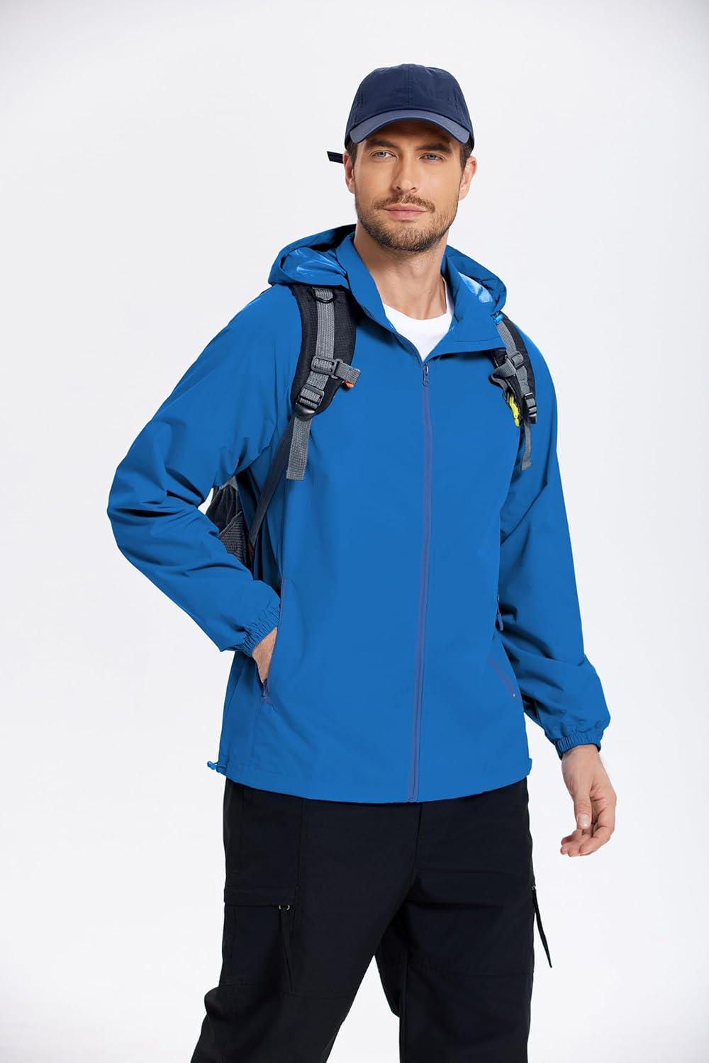 imageCOOFANDY Mens Rain Jacket Lightweight Waterproof Raincoat Packable Rain Shell Jacket With Hood Golf Hiking WindbreakerBlue