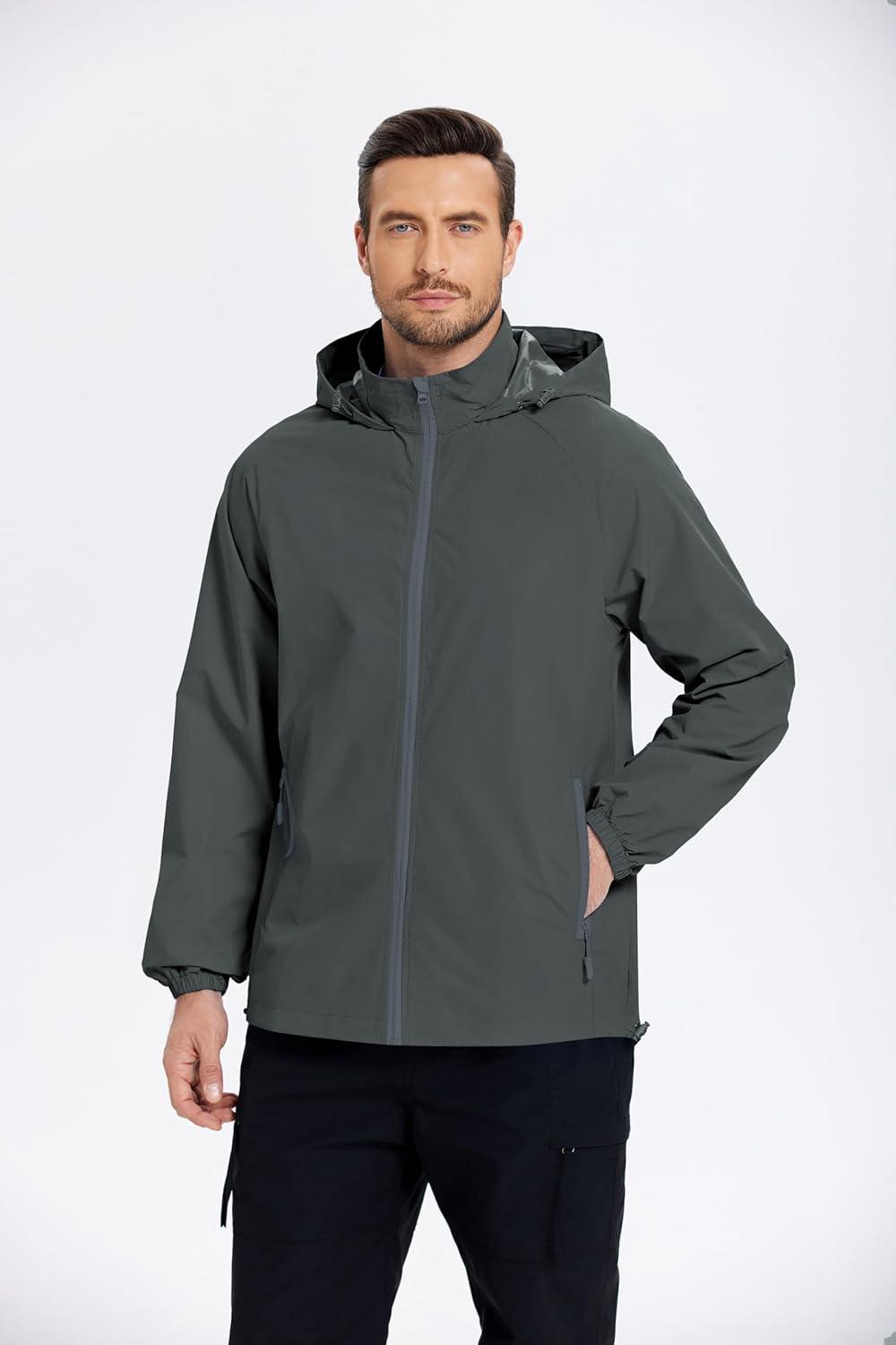 imageCOOFANDY Mens Rain Jacket Lightweight Waterproof Raincoat Packable Rain Shell Jacket With Hood Golf Hiking WindbreakerDeep Gray
