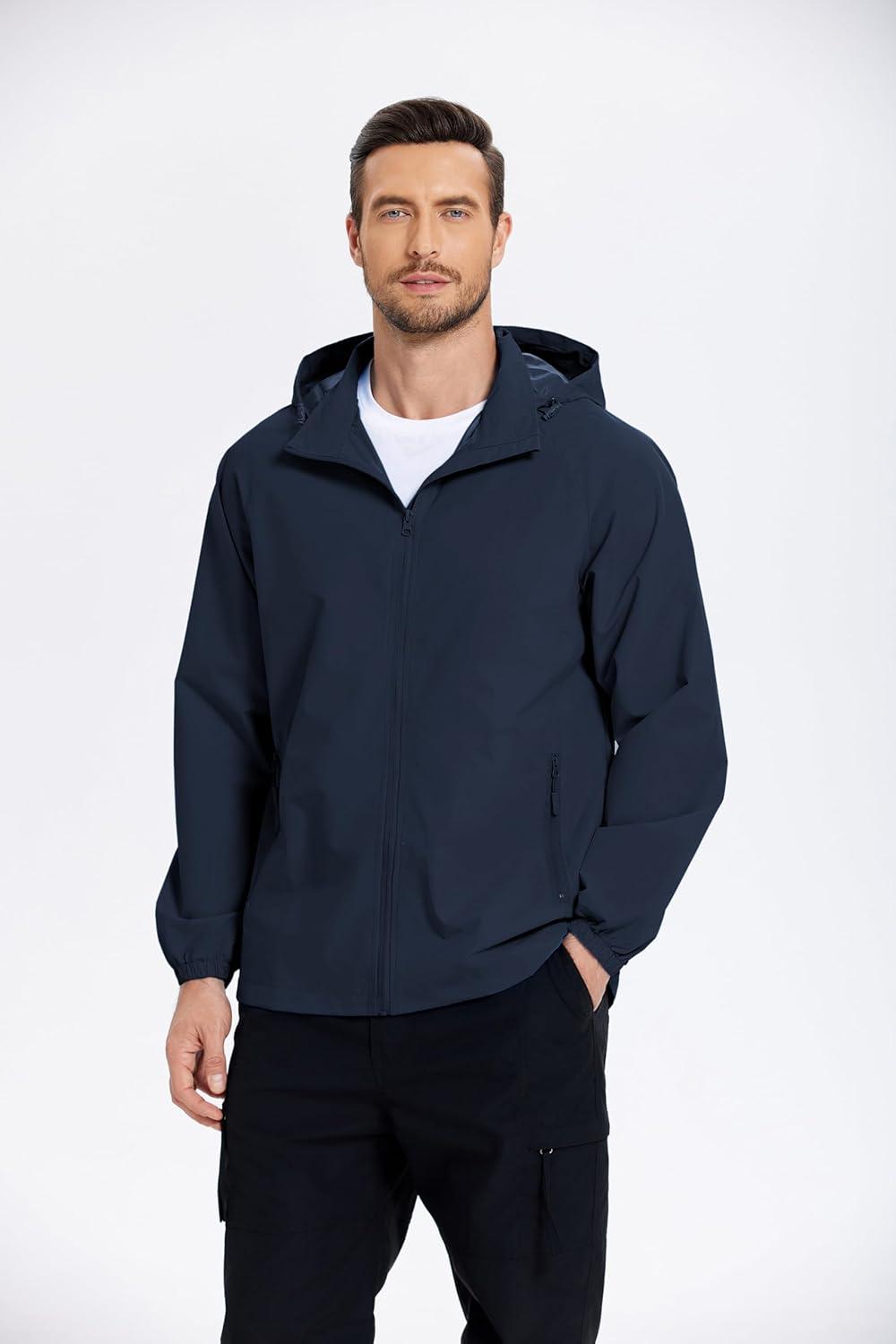 imageCOOFANDY Mens Rain Jacket Lightweight Waterproof Raincoat Packable Rain Shell Jacket With Hood Golf Hiking WindbreakerNavy Blue
