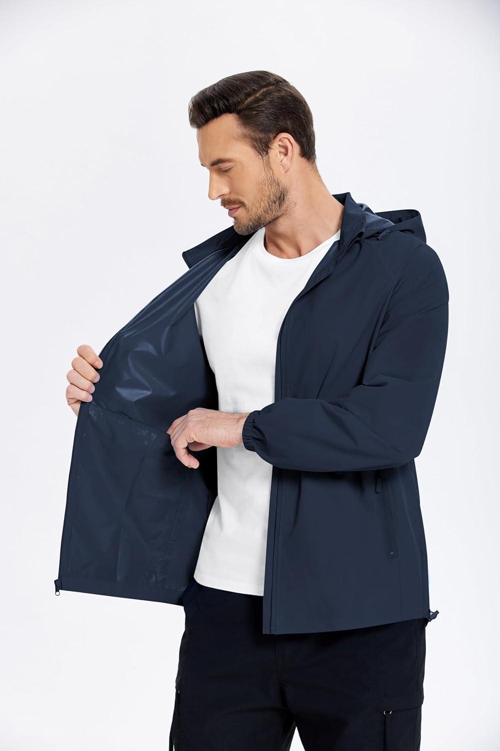 imageCOOFANDY Mens Rain Jacket Lightweight Waterproof Raincoat Packable Rain Shell Jacket With Hood Golf Hiking WindbreakerNavy Blue