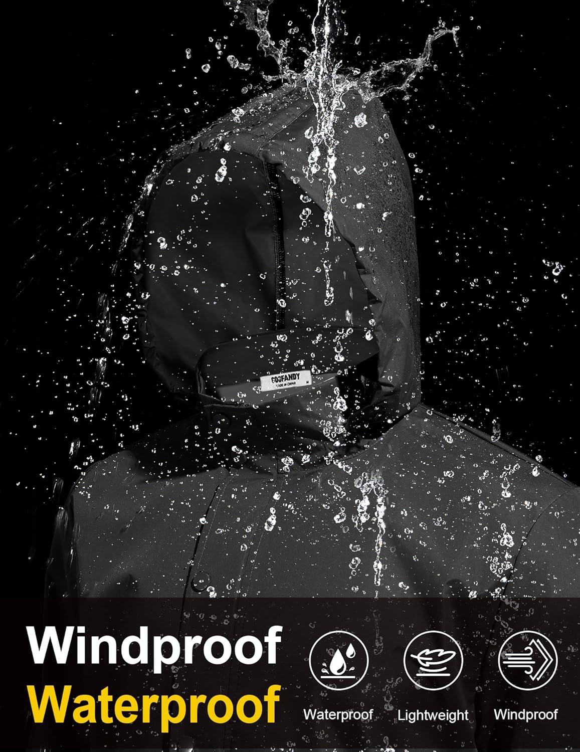 imageCOOFANDY Mens Rain Jacket Waterproof Packable Raincoat Lightweight Rain Shell Hood Travel Golf Hiking Cycling Zip PocketsBlack